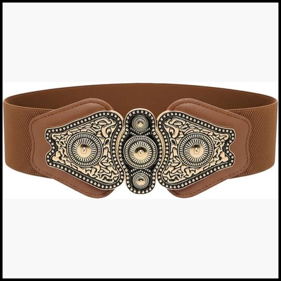 Wide Elastic Stretch Vintage Buckle Belt with Faux Leather Finish main image 4